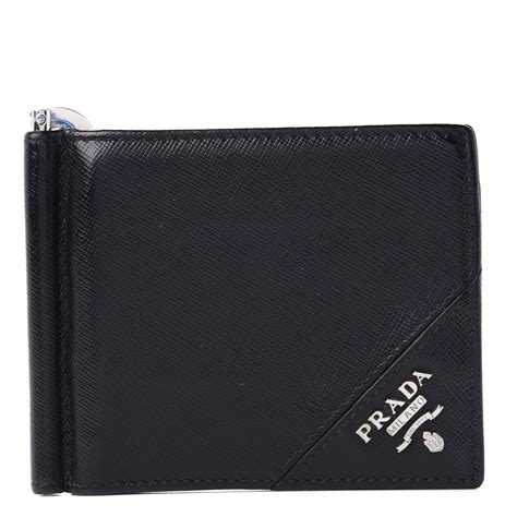 prada saffiano triangle bifold wallet with money clip ราคา|Black Saffiano Leather Wallet .